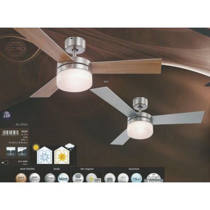 Globo - Stropni ventilator 2xE14/40W/230V + daljinski upravljač