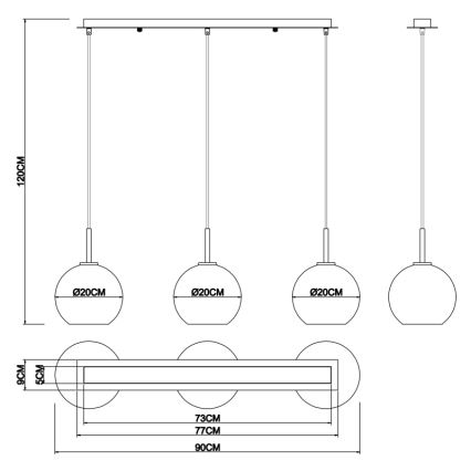 Globo - Luster na sajli 3xE27/60W/230V