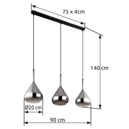 Globo - Luster na sajli 3xE27/60W/230V crna