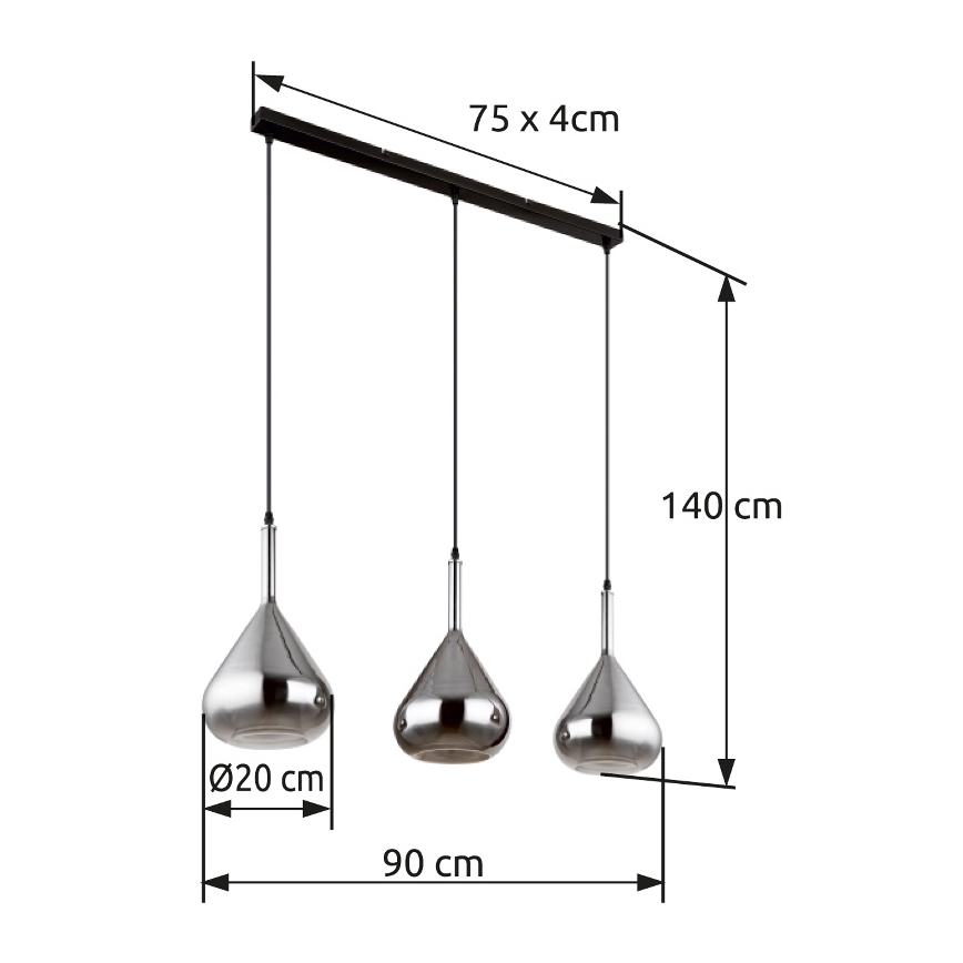 Globo - Luster na sajli 3xE27/60W/230V crna