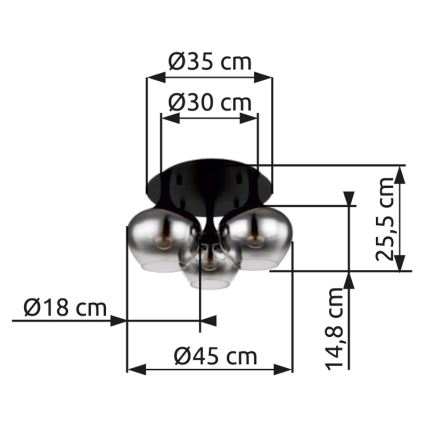 Globo - Nadgradni luster 3xE27/40W/230V pr. 45 cm crna