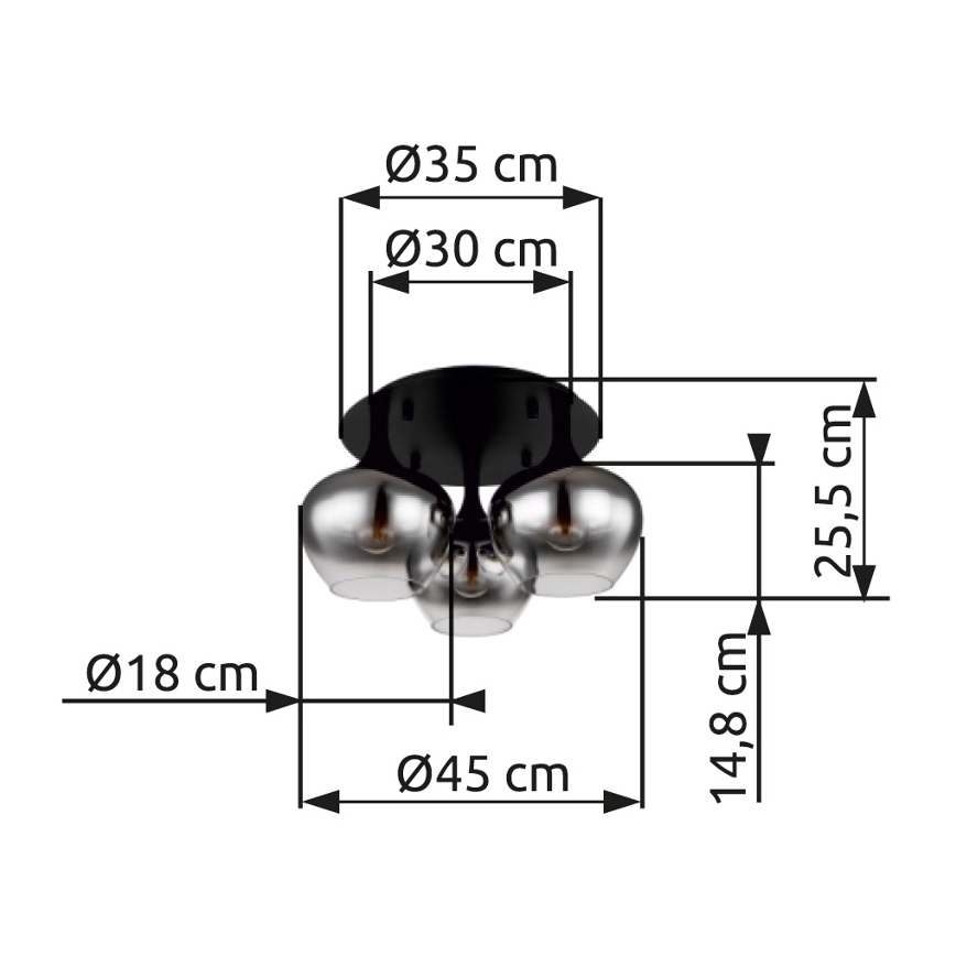 Globo - Nadgradni luster 3xE27/40W/230V pr. 45 cm crna