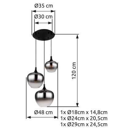 Globo - Luster na sajli 3xE27/40W/230V pr. 48 cm crna