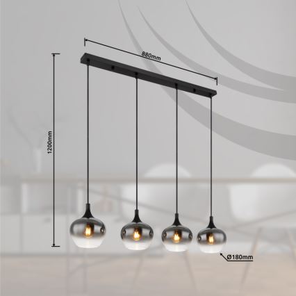 Globo - Luster na sajli 4xE27/40W/230V crna