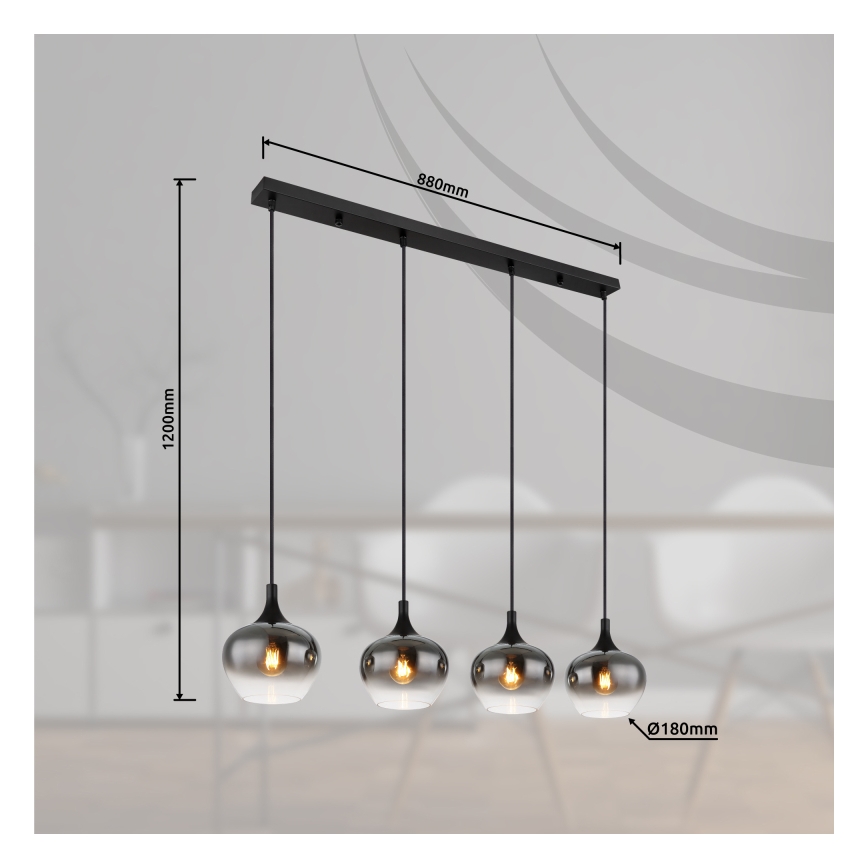Globo - Luster na sajli 4xE27/40W/230V crna