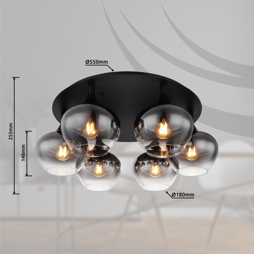 Globo - Prislonjeni stropni luster 6xE27/40W/230V Ø 65 cm crna