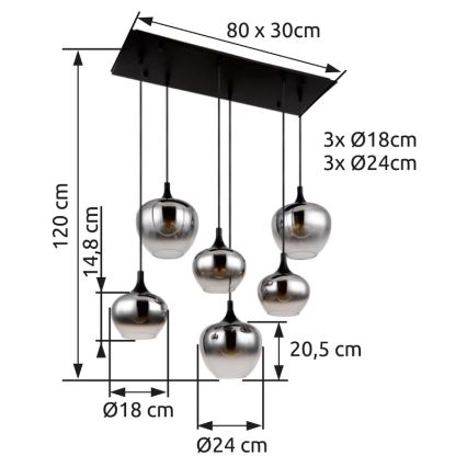 Globo - Luster na sajli 6xE27/40W/230V crna