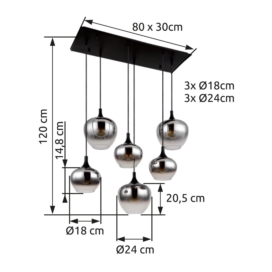 Globo - Luster na sajli 6xE27/40W/230V crna