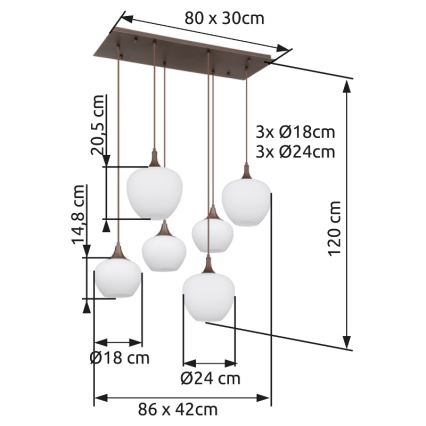 Globo - Luster na sajli 6xE27/40W/230V bijela