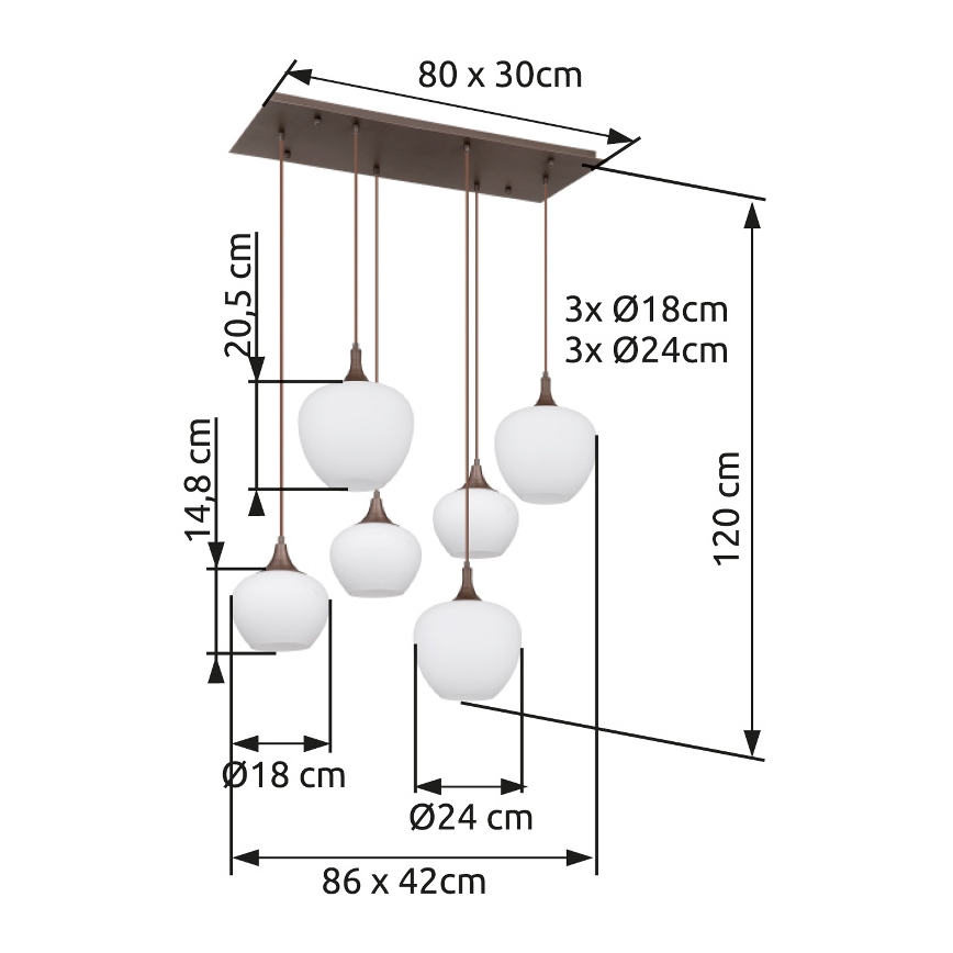 Globo - Luster na sajli 6xE27/40W/230V bijela