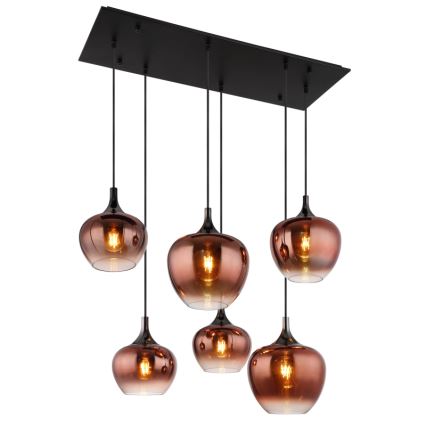 Globo - Luster na sajli 6xE27/40W/230V smeđa/dimna