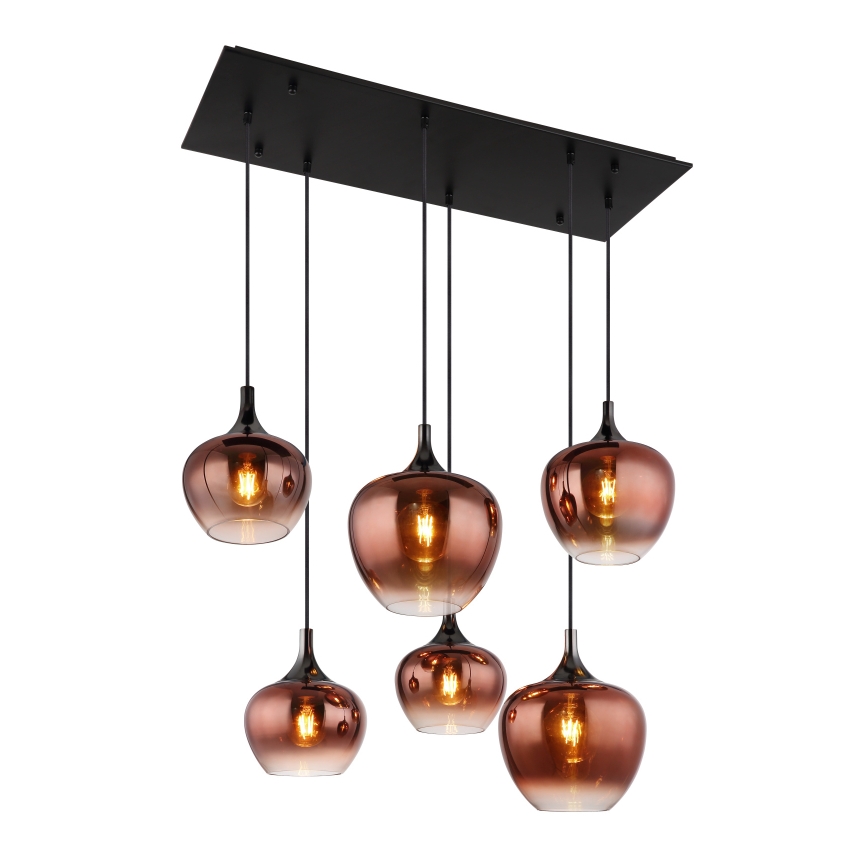 Globo - Luster na sajli 6xE27/40W/230V smeđa/dimna