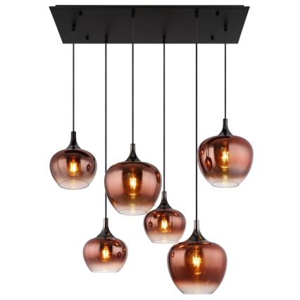 Globo - Luster na sajli 6xE27/40W/230V smeđa/dimna