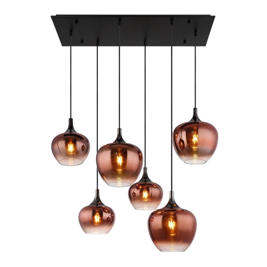 Globo - Luster na sajli 6xE27/40W/230V smeđa/dimna