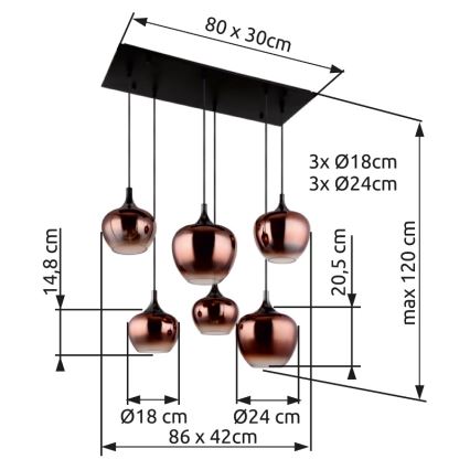 Globo - Luster na sajli 6xE27/40W/230V smeđa/dimna