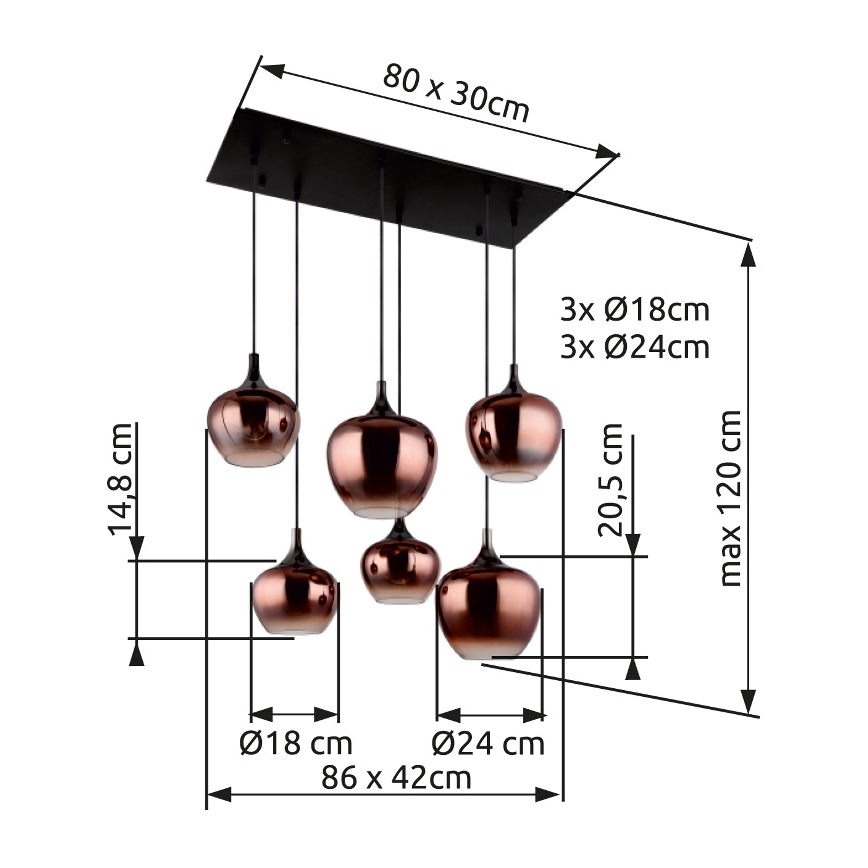 Globo - Luster na sajli 6xE27/40W/230V smeđa/dimna