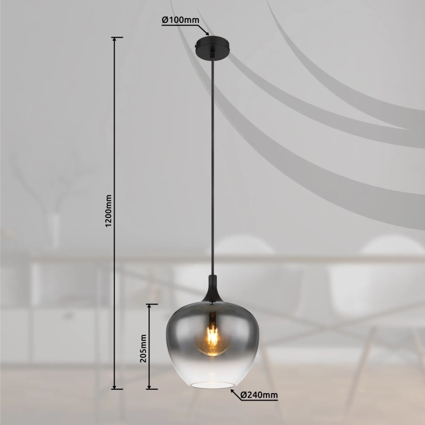 Globo - Luster na sajli 1xE27/40W/230V pr. 24 cm crna