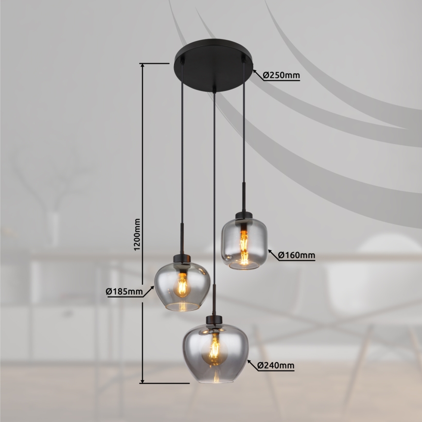 Globo - Luster na sajli 3xE27/40W/230V crni