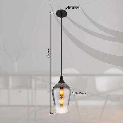 Globo - Luster na sajli 1xE27/60W/230V pr. 18 cm crna