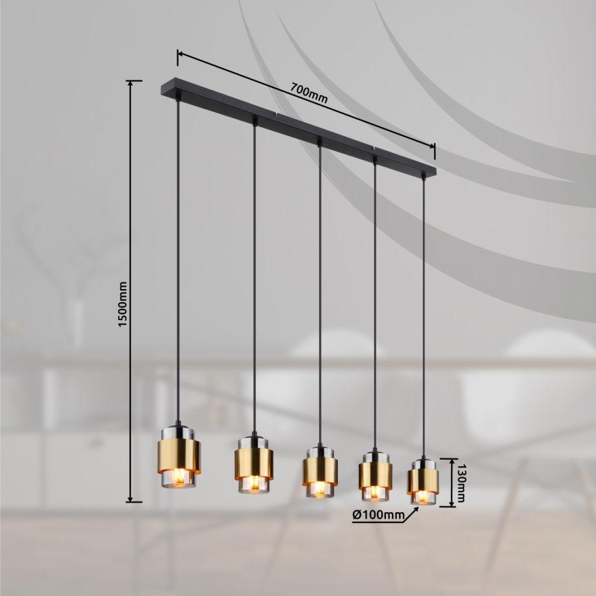 Globo - Luster na sajli 5xE27/40W/230V crna/mesing