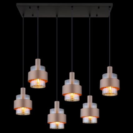 Globo - Smeđi luster na sajli 6xE27/60W/230V