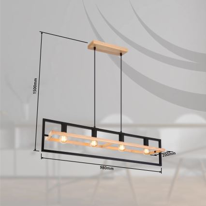 Globo 15575-4H - Viseći luster na sajli ERICA 4xE27/40W/230V crna/bež