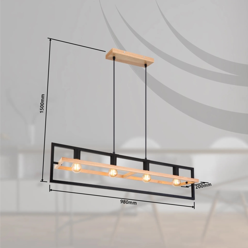 Globo 15575-4H - Viseći luster na sajli ERICA 4xE27/40W/230V crna/bež