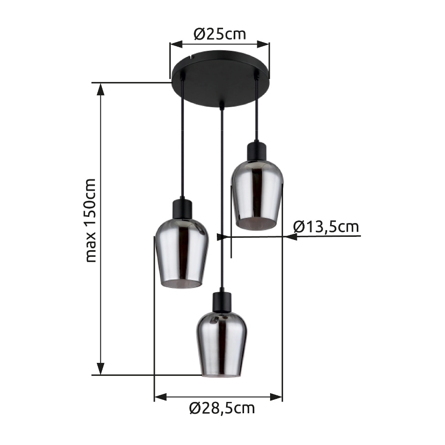 Globo - Luster na sajli 3xE27/40W/230V pr. 28,5 cm crna