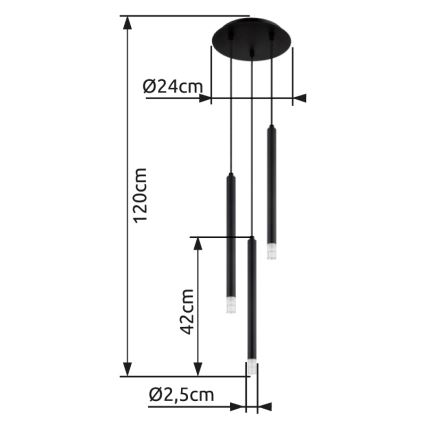Globo - Luster na sajli 3xG9/4W/230V pr. 24 cm crna