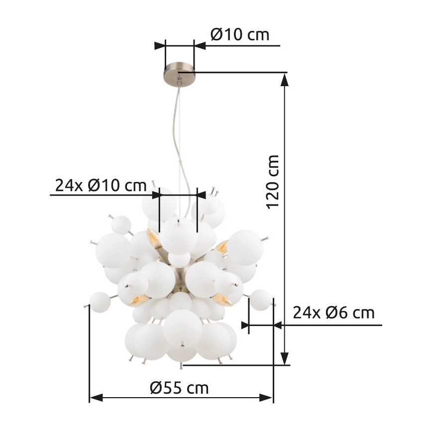 Globo - Luster na sajli 6xE14/25W/230V pr. 55 cm bijela
