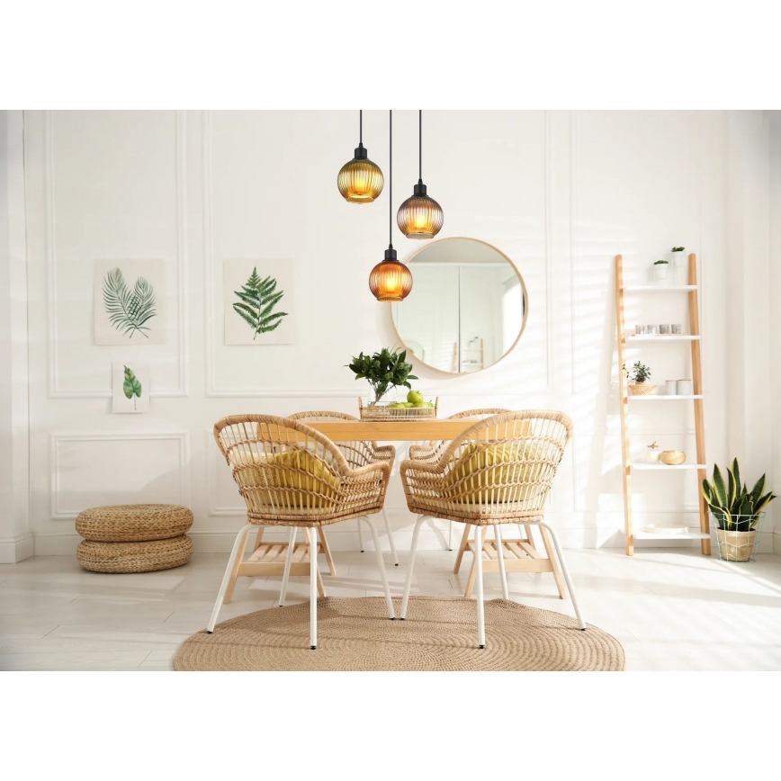 Globo - Luster na sajli 3xE27/25W/230V pr. 36 cm bakar/zelena/plava