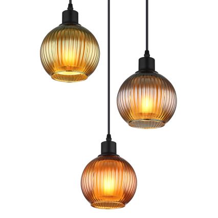 Globo - Luster na sajli 3xE27/25W/230V pr. 36 cm bakar/zelena/plava