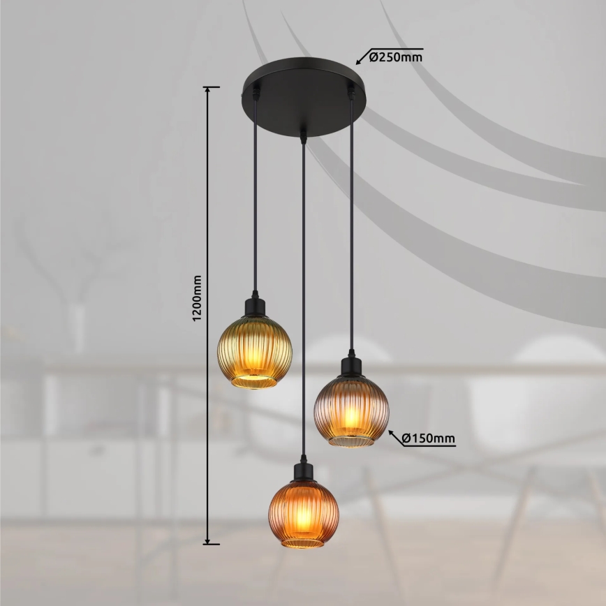 Globo - Luster na sajli 3xE27/25W/230V pr. 36 cm bakar/zelena/plava