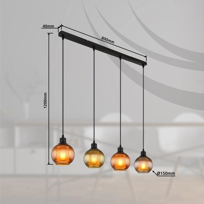 Globo - Luster na sajli 4xE27/25W/230V bakar/zelena/plava