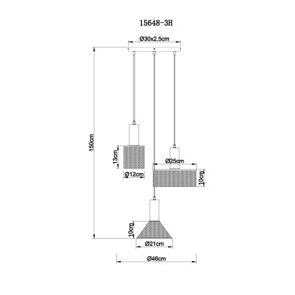 Globo - Luster na sajli 3xE27/60W/230V crna