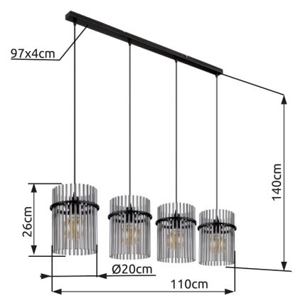 Globo - Luster na sajli 4xE27/60W/230V crna