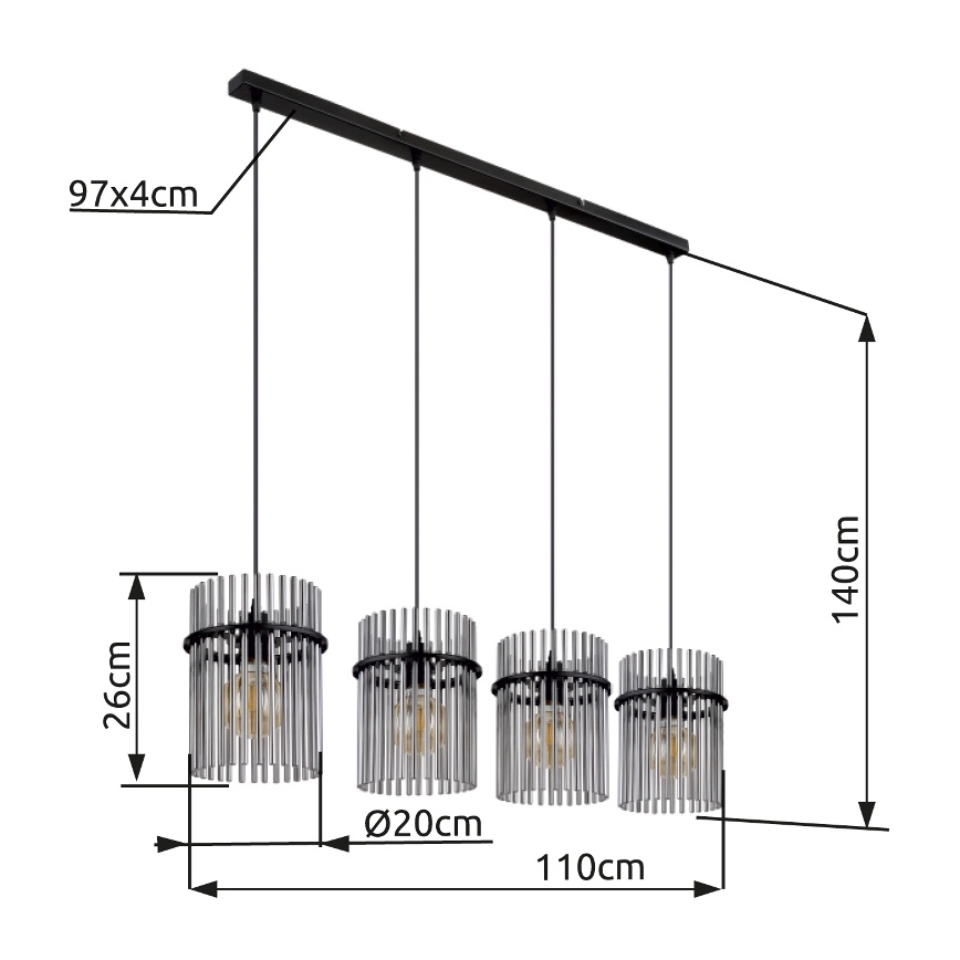 Globo - Luster na sajli 4xE27/60W/230V crna