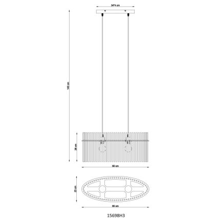 Globo - Luster na sajli 2xE27/60W/230V crna