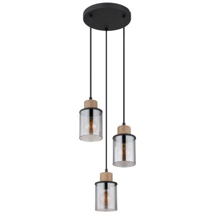 Globo - Luster na sajli 3xE27/15W/230V pr. 27 cm hrast