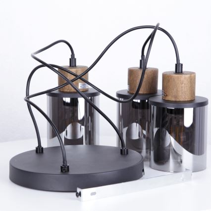 Globo - Luster na sajli 3xE27/15W/230V pr. 27 cm hrast