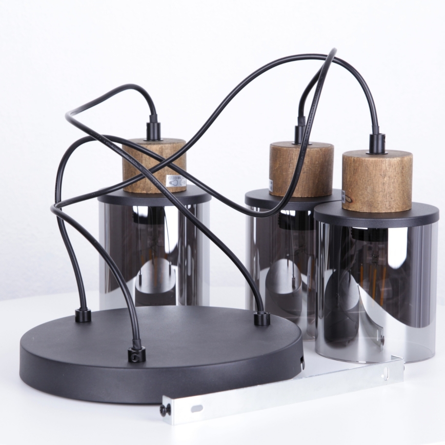 Globo - Luster na sajli 3xE27/15W/230V pr. 27 cm hrast