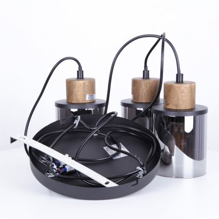 Globo - Luster na sajli 3xE27/15W/230V pr. 27 cm hrast