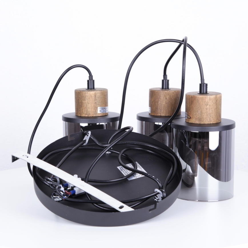 Globo - Luster na sajli 3xE27/15W/230V pr. 27 cm hrast