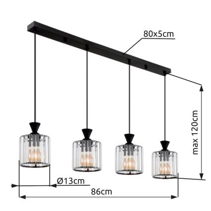 Globo - Luster na sajli 4xE27/60W/230V crna