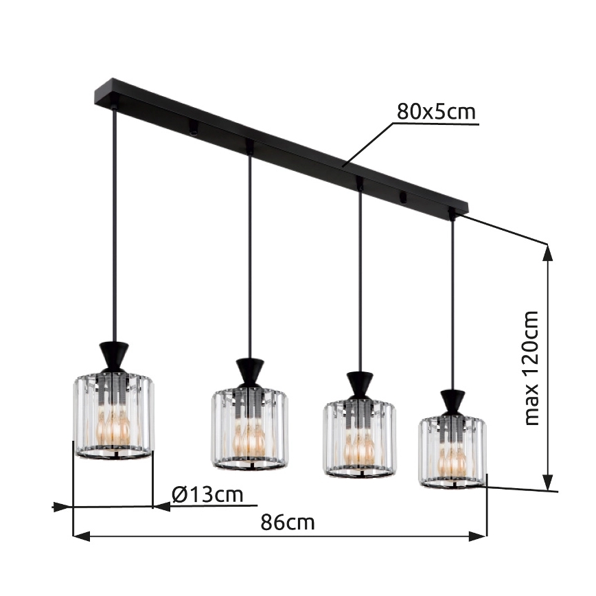 Globo - Luster na sajli 4xE27/60W/230V crna