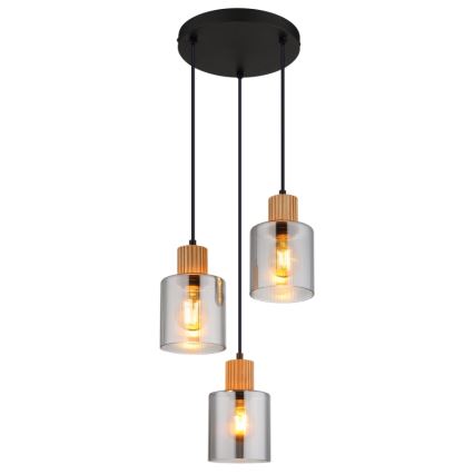 Globo - Luster na sajli 3xE27/25W/230V crna pr. 30 cm