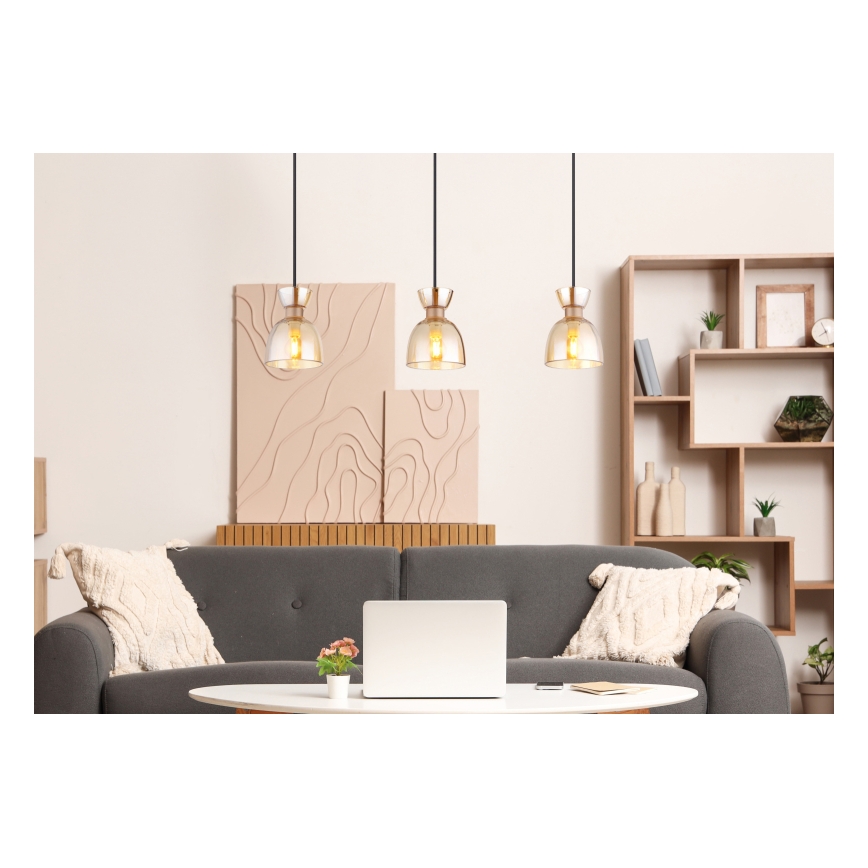 Globo - Luster na sajli 3xE14/40W/230V smeđa/dimna