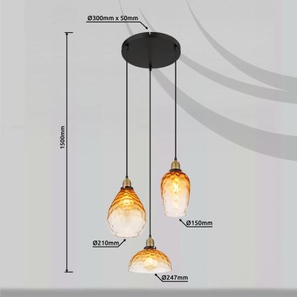 Globo - Luster na sajli 3xE27/60W/230V pr. 46 cm narančasta