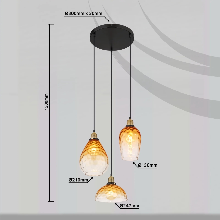 Globo - Luster na sajli 3xE27/60W/230V pr. 46 cm narančasta