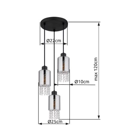 Globo - Luster na sajli 3xE27/40W/230V pr. 25 cm crna